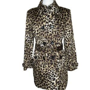 Michael Kors Leopard Print Trench Rain Coat w/Wool removable liner Sz L NEW